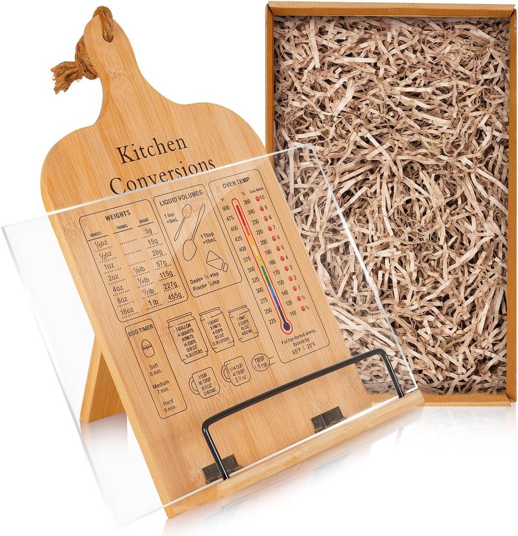 Bamboo Cookbook Stand Suit, Cookbook Holder with Acrylic Splashed Guard, Cook Book Stand for Kitchen Counter, Cooking Gift for Wife Mom Grandma on Mother's Day Birthdays