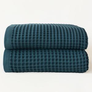 Premium Waffle Bath Towels Pack of 2 Extra Large 35x71 inch - 100% Turkish Cotton, Waffle Weave, Quick Dry, Lint Free, Oversized, Thin Bath Sheet Towel (Indigo, Set of 2 Bath Towels)