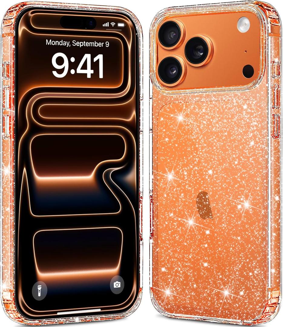 JJGoo Compatible with iPhone 17 Pro Max Case Clear Glitter, Hard PC Back Shockproof Protective Bumper Cover, Sparkle Bling Sparkly Cute Slim Women Girls Phone Cases