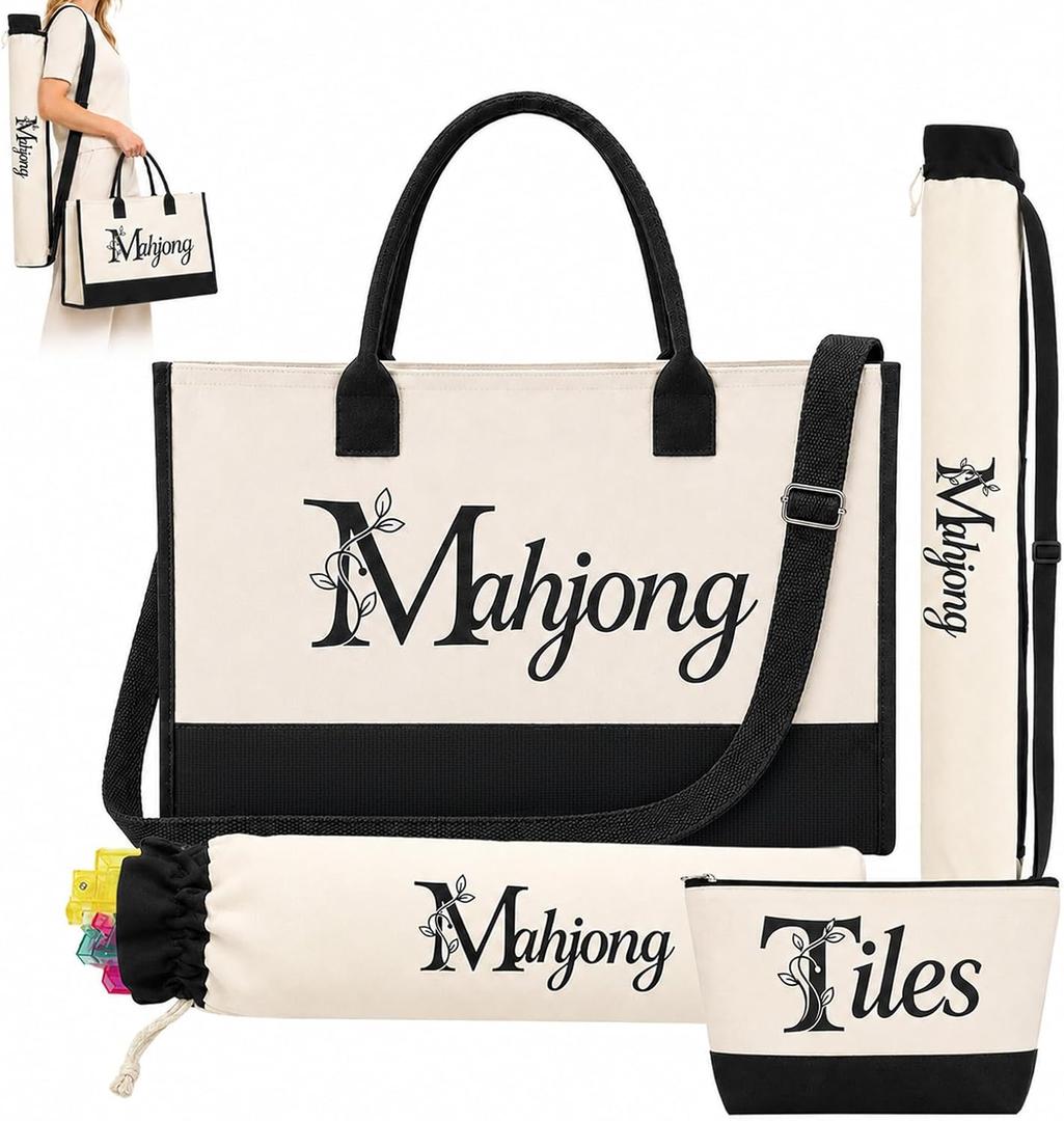 4Pcs Crossbody Mahjong Tile Bag Set for American Tiles and Racks, Large