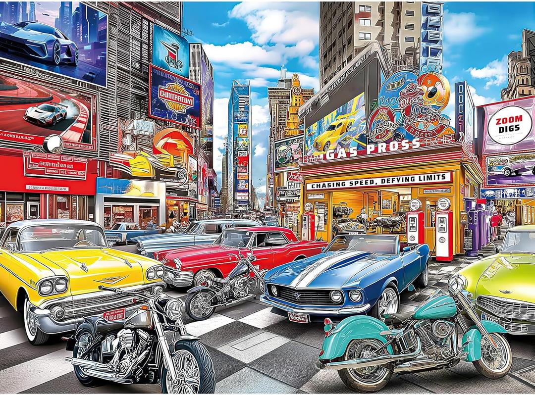 300 Piece Puzzles for Adults, 300 Piece Puzzles for Adults Elderly Large Piece, Car Motorcycle Club Jigsaw Puzzle, Funny Gift for Adult Kids Senior Challenging Family Games Toy, 20.5 X 15 in