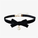 Bow Choker Necklace Black Lace Bow Ribbon Necklace Pearl Bow Necklace Red Bow Necklace for Women Bow Jewelry for Christmas Gifts