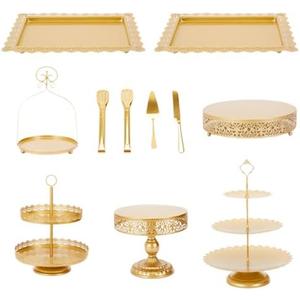 MTJYQTF Gold Cake Stand Set - 11pcs Metal Dessert Table Display Set for Party, Vintage Candy Table Display Sets for Wedding Birthday Baby Shower Housewarming Party Farewell Party CS004