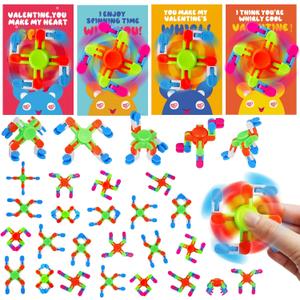 28 Pack Valentines Day Gifts for Kids - Wacky Tracks Fidget Spinner with Valentine's Day Greeting Cards for Kids, DIY Deformable Spinner Classroom Valentine's Party Favor, Exchange Prizes Gift