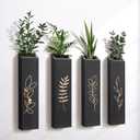 Wood Wall Planter, Farmhouse 4 Pack Indoor Pocket Wall Vases Decor for Living Room Bedroom Dried Flowers Faux Greenery Plants (Black)