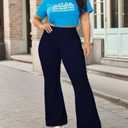 Plus-Size Casual Pants for Women high-Waisted Bell Bottoms Yoga (Purple, XXXL)