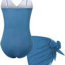 Funnycokid Girls One Piece Swimsuit Color Block Teen Bathing Suit with Pad Cover Up Skirt(7-16Y)