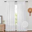 PONY DANCE White Semi Sheer Curtains 84 inches Long 2 Panels - Linen Texture Airy Privacy Sheer Drapes for Bedroom/Light Filtering Flax Window Treatments Curtain for Living Room, W 52 x L 84 (52"W x 84"L (Pack of 2))