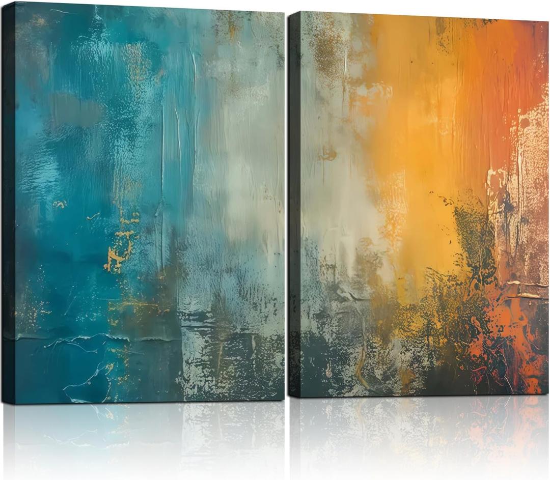 2 Framed Canvas Abstract Art Blue Orange Wall Decor Paintings for Home Bedroom Office Kitchen Wall Decor Modern Abstract Wall Art Paintings Prints24x16 Inch