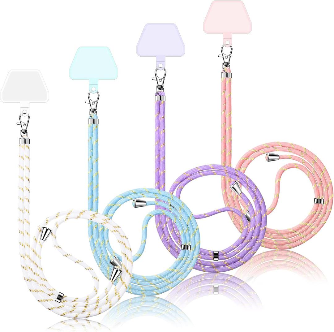 Weewooday 4 Pcs Universal Cell Phone Lanyard Around The Neck Phone Strap Crossbody with Patch for Most Mobile(Simple Colors with Gold Wire Series) (Simple Colors with Gold Wire Series)