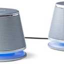 Amazon Basics Stereo 2.0 Speakers for PC or Laptop with Volume Control, 3.5mm Aux input, USB-Powered, 1 Pair, Silver, 3.9 x 2.6 x 2.8 inches