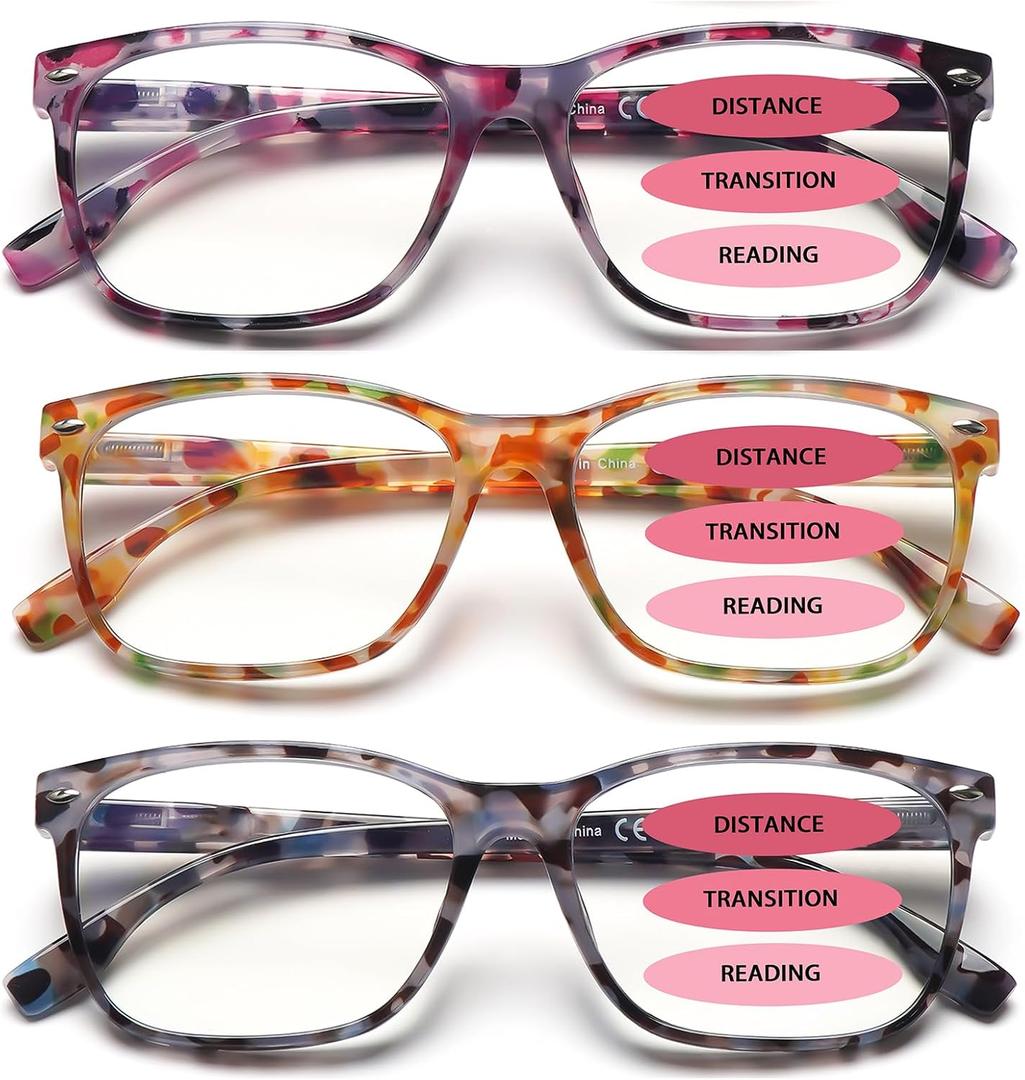 Progressive Multifocus Reading Glasses for Women, Pattern Print Blue Light Block Stylish Ladies Computer Readers