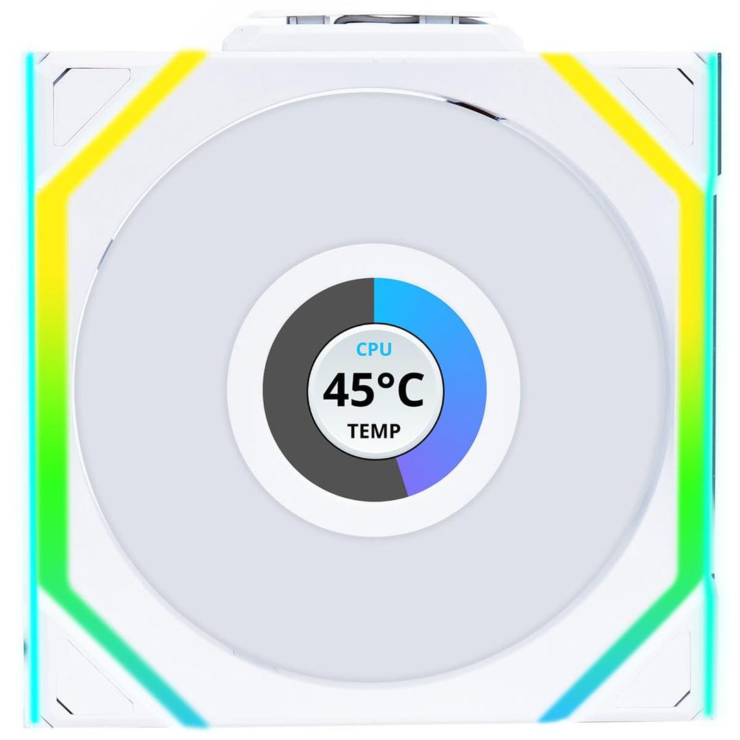 Lian Li UNI Fan SL LCD Wireless (Reverse Blade) 120mm ARGB Fan - Single Pack - 1.6" LCD - 2.4 GHz Wireless Signal for RGB & Control - Controller NOT Included & Required - White(12RSLLCD1W1W)