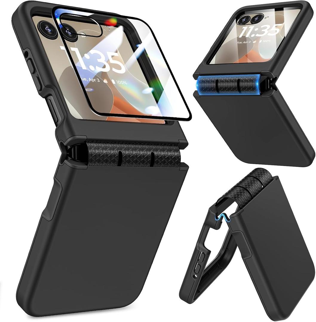 for Motorola Razr 2026/2025/2024 Case, for Moto Razr 2026/2025/2024 Phone Case [Screen Protector][Hinge Protection] Dual-Layer Slim Anti-Scratch Shockproof Bumper Cover - Black
