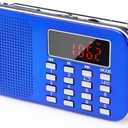 PRUNUS Mini Portable Radio AM FM Pocket Radio with MP3, LED Flashlight, Digital Radio Speaker Support Micro SD/TF Card/USB, Auto Scan Save, 1200mAh Rechargeable Battery Operated[Latest Version] (Blue)