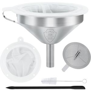 WMKGG 304 Stainless Steel Funnel, 5 Inch Funnels for Kitchen Use Filling Bottles, with 200 Mesh and 100 Mesh Fine Mesh Strainer, for Oils, Juice, Wine, Coffee, Milk, Tea, Powder