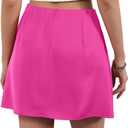 Satin Mini Skirt High Waisted Silk Skirts for Women Trendy Solid Color Short Skirt (Pink, XL)