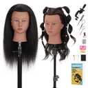 Mannequin Head 100% Real Human Hair 16", Mannequin Head Human Hair Cosmetology Doll Head for Hair Styling, Manikin Head for Braiding With Clamp Holder