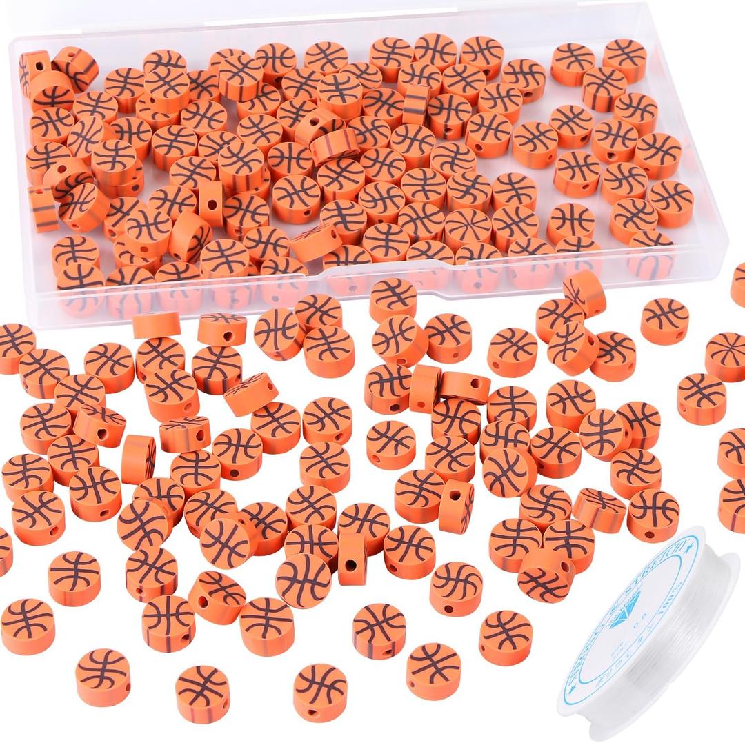 EVERMARKET 100pcs Basketball Beads Polymer Clay Basketball Beads Charms Ball Spacer DIY Sports Bead for Necklace Bracelet Handmade Jewelry Making Accessories Supplies
