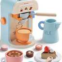 Tiny Land Kids Coffee Maker Wooden Kitchen Toys - 17Pcs Toy Coffee Maker Playset - Wooden Play Toys, Play Kitchen Accessories for Girls & Boys