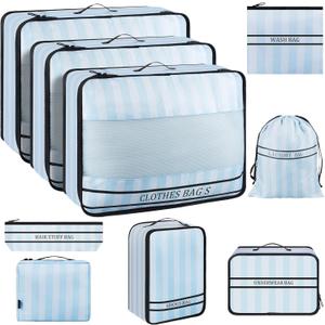 9 Set Packing Cubes Luggage Packing Organizers for Travel Accessories Space Saving Travel Bags for Carry On, Lightweight Mesh Zipper, Clothes, Shoes, Laundry and Shoe Bag (Blue Streak)