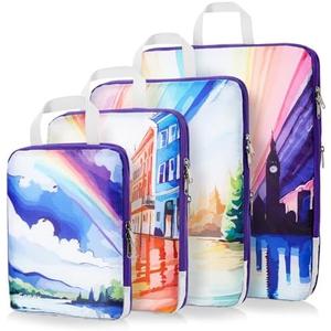 Gonex Compression Packing Cubes, 4pcs Expandable Storage Travel Luggage Bags Organizers, Travel Cubes for Suitcase Carry On (Rainbow)