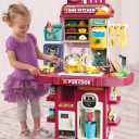 50PCS Baby Play Kitchen Toys Set with Sound and Light, Kids Pretend Kitchen for Toddlers Age 1-5 with Cooking Stove, Sink, Ice Maker, Water Dispenser, Refrigerator, and Play Food for Girls (Pink)