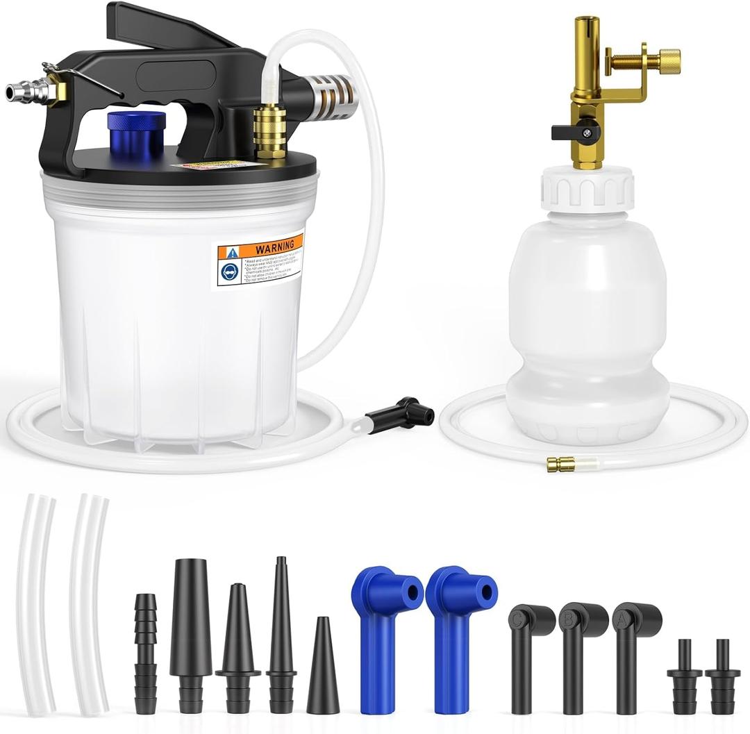Luney Brake Bleeder Kit, Pneumatic Brake Fluid Bleeder Kit, One Person Operation Vacuum Brake Bleeder & Clutch Bleeding Kit with 1L Refilling Bottle & 16 Adapters for Automotive Brake System