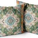 Boho Throw Pillow Covers 18x18 inch Set of 2 Boho Rug Carpet Double Sided Pattern Cotton Soft Pillow Case Cushion Cover Pillowcase for Couch Sofa Bed Decorative (Green)