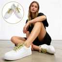 2 x 4 Pairs Glitter Gold Shoe Laces, Bling Sequin Shoelaces 8mm Wide 47 Inch Metallic Gold Shoelace Flat Shoe Strings for Sneakers Boots Sports