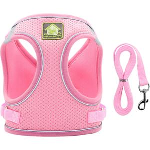 Dog Harness with Leash Set, No Pull Adjustable Reflective Step-in Puppy Harness with Thickened Padded Vest for Extra-Small/Small Medium Dogs (Pink, Medium)