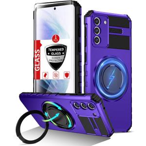 for Samsung Galaxy S21 Plus Case Magnetic Compatible with MagSafe Wireless Charging,with Screen Protector,for S21+Case Built-in Kickstand Military Grade Shockproof Heavy Duty Protection Purple