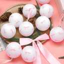 12 Pcs Pink Bow Coquette Christmas Tree Ornaments Balls 2.4 Inch Pink White Christmas Tree Hanging Ornaments Plastic Ball with Ribbon for Xmas Tree Winter Bachelorette Party Holiday Home Decorations
