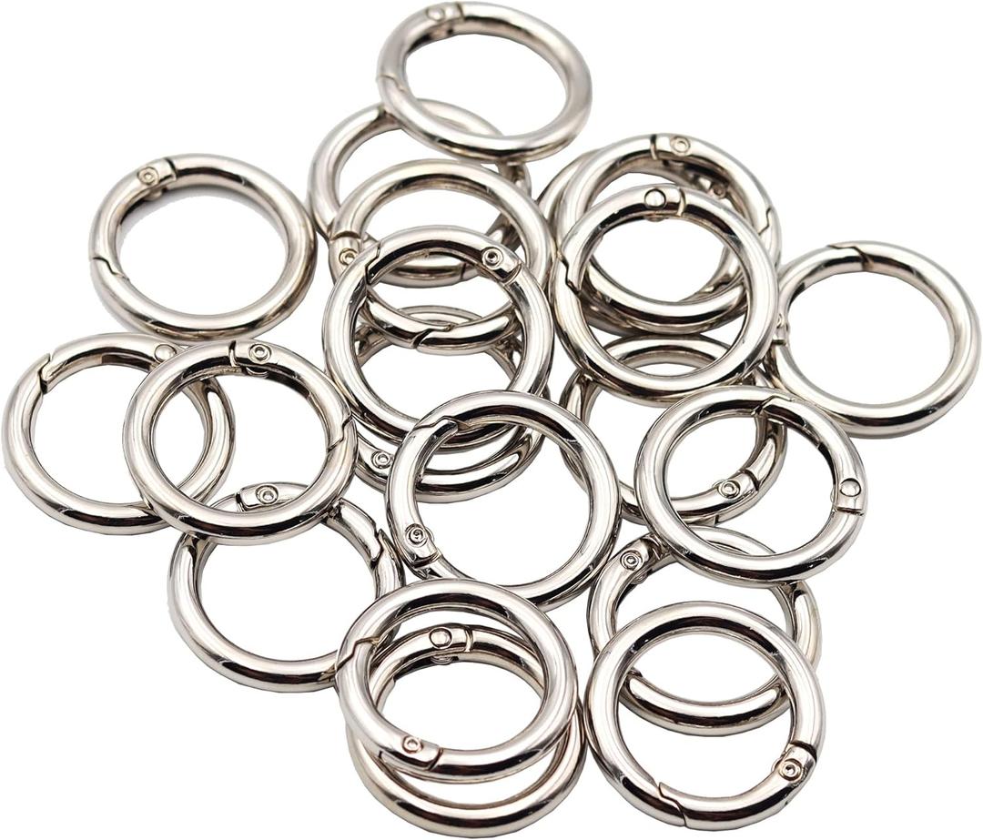 20pcs Trigger Spring O Rings Round Carabiner Clip Snap for Keyrings Buckle, Bags, Purses (Silver, 3/4 inch)