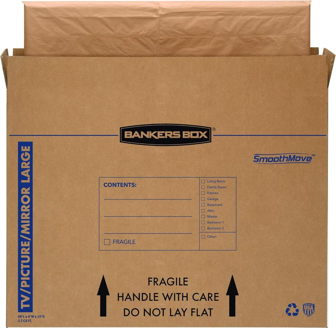 Bankers Box Large Moving Box, Up to 55" TV/Picture/Mirror, 4-Pack, 48 x 4 x 33 Inches (7711301)