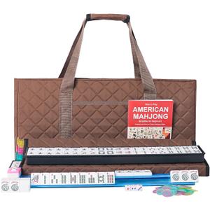 ZGME American Mahjong Set,166 White Tiles with Brown Rectangular Bag and Accessories,4 All-in-One Mahjong Racks with Pushers
