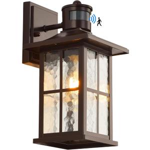 Motion Sensor Outdoor Wall Lantern Dusk to Dawn Exterior Porch Light Fixture Brown Outside Garage Sconce Lighting Waterproof Farmhouse Wall Mount Carriage Lamp for House Patio Doorway (Brown 1-Pack)