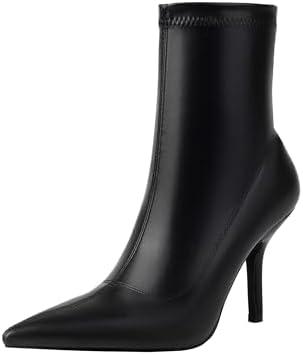 Mofirdast Women's Pointed Toe Heel Ankle Boots with Detachable Metal Chain - 3.54 inch Stiletto Booties, Side Zipper for Evening & Events, Size 10