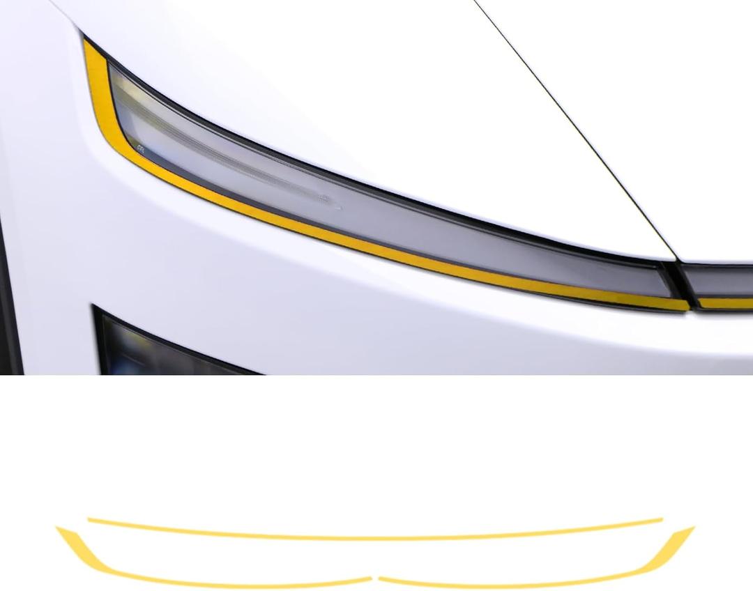 BETTERHUMZ Car Headlight Strips Decorative Compatible with Tesla Model Y Juniper 2025,PET Transparent Headlight Protective Cover Decor Sticker Car Exterior Accessories (Yellow)