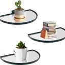 Cityelf Floating Shelves Wall Mounted Wall Decor Iron Glass Hanging Shelf Home Decor Set of 3 Display Ledge Shelves for Living Room Bedroom Office-Black (Large-11inch, Black Semi-circle)