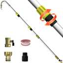 24FT Reach Gutter Cleaning Tool with 8-15FT Telescopic Pole, 360 Rotatable Duckbill Metal Head Gutter Cleaner with Shut Off Valve, Adjustable Leak-Proof Gutter Washing Tool for Garden Hose