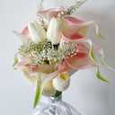 Floral Bouquet 12 Artificial Calla Lilies with 8 Artificial Tulip Flowers, Bridesmaid Bouquet with Wedding Ceremony Festivals Anniversary Bridal Rehearsal Party Bar Table Decor(Cream and Pink)