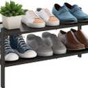 BMOSU 2-Tier Bamboo Shoe Rack Premium Stackable Shoe Shelf Storage Organizer for Hallway Closet Living Room Entryway Organizer(Black)