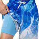 Men's Swim Trunks, 2 in 1 Board Shorts Swimsuit Quick Dry Beach Shorts with Pockets Compression Liner Bathing Suits (Blue, L)