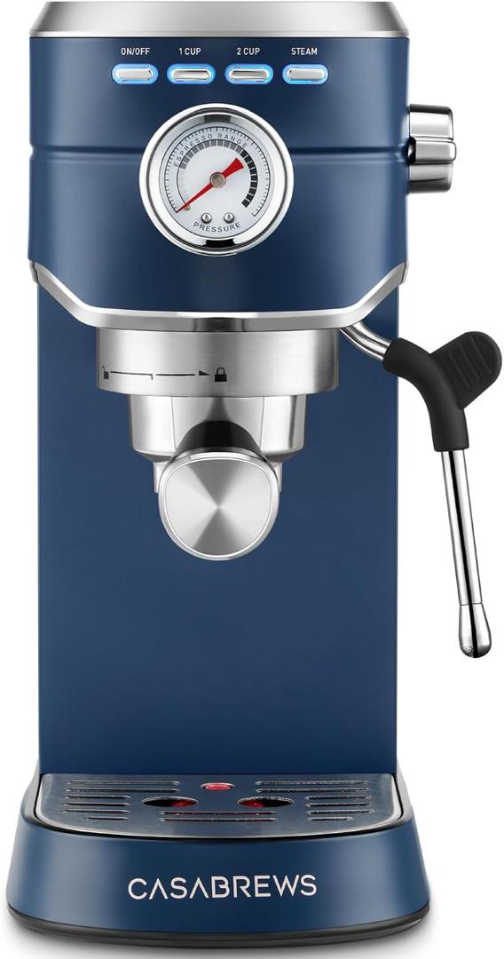 CASABREWS CM5418 Espresso Machine 20 Bar, Compact Espresso Maker with Steam Milk Frother, Stainless Steel Coffee Machine with 34oz Removable Water Tank for Cappuccino Latte, Sapphire Blue