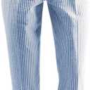 Men Summer Seersucker Slim Fit Pants for Beach Wedding (Blue, 36Wx32L)