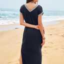 MEROKEETY Women's 2025 Spring Summer Maxi Dress Casual V Neck Split Beach Vacation Loose Long Dresses (Blue, S)