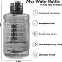 Large Water Bottle with Motivational Time Marker, 74oz Water Jug with Handle Leak-Proof, Clear Sport half gallon water Bottle for Gym Camping Workout Outdoors