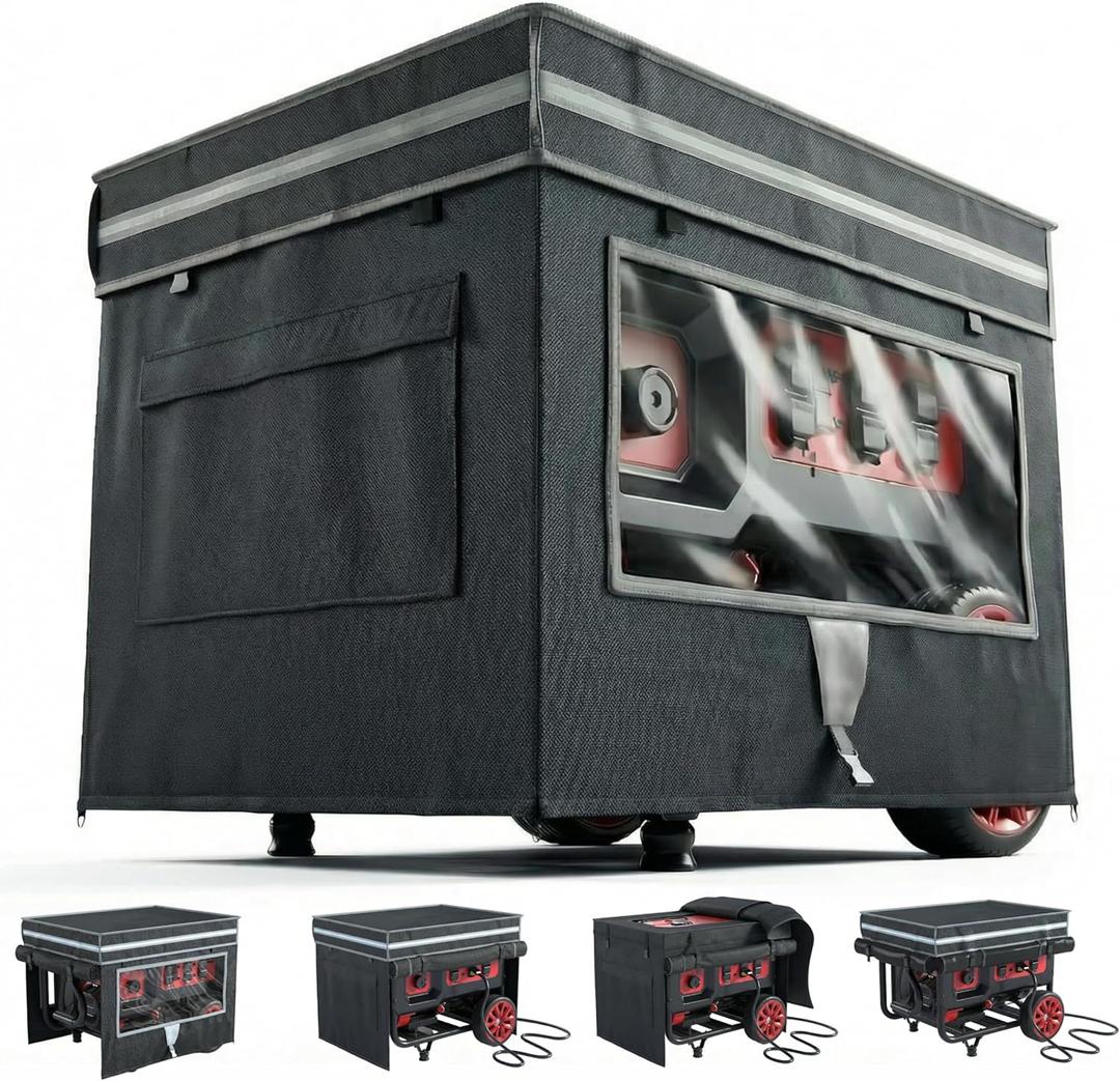 Generator Covers, Generator Covers While Running, 32X24X24 inches, Top Can be Opened, With Tool Bag and Visual Operation Window, Suitable for 3000W-12000W Frame Generator, Black.