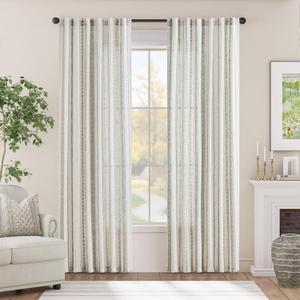 jinchan Linen Blend Boho Curtains for Living Room, 84 Inch Long Grey Printed on Beige Retro Farmhouse Bohemian Geometric Striped Drapes, Light Filtering Back Tab Curtains 2 Panels